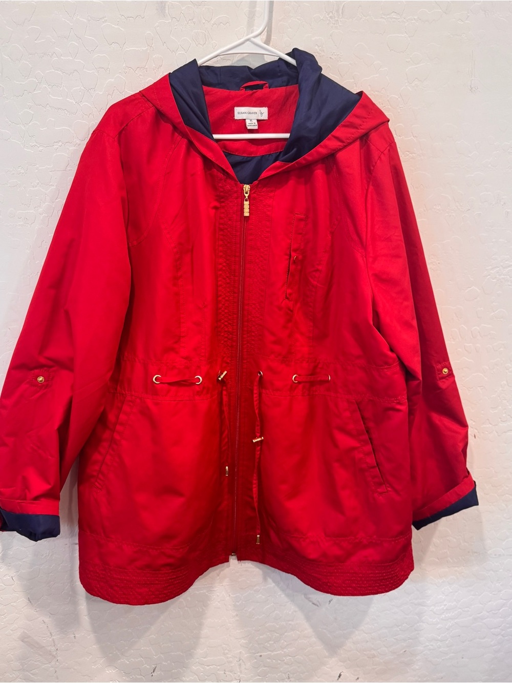 Susan Graver Red Blue Jacket Women’s XL Patriotic Packable Coastal Preppy